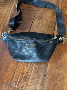 Saint Laurent Black Checker Belt Bag with Gold Hardware